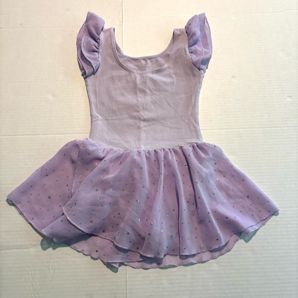 Dance Leotard Ruffle Sleeves Arshiner Ballet Dress Sparkly Purple Lilac 130/4-5 - Picture 2 of 8